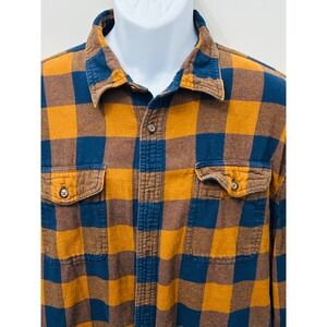 Sonoma Plaid Flannel Shirt Button Up Mustard Navy Long Sleeve Men's XXL